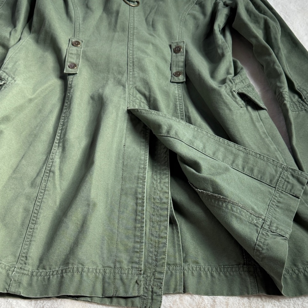 Women's Green Double-Breasted Military Style A-line Coat - Picture 13 of 14